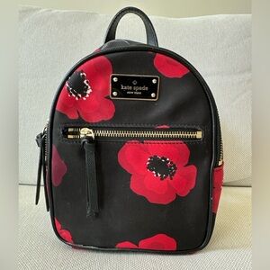 kate spade Black Mini Backpack with Red Floral Print